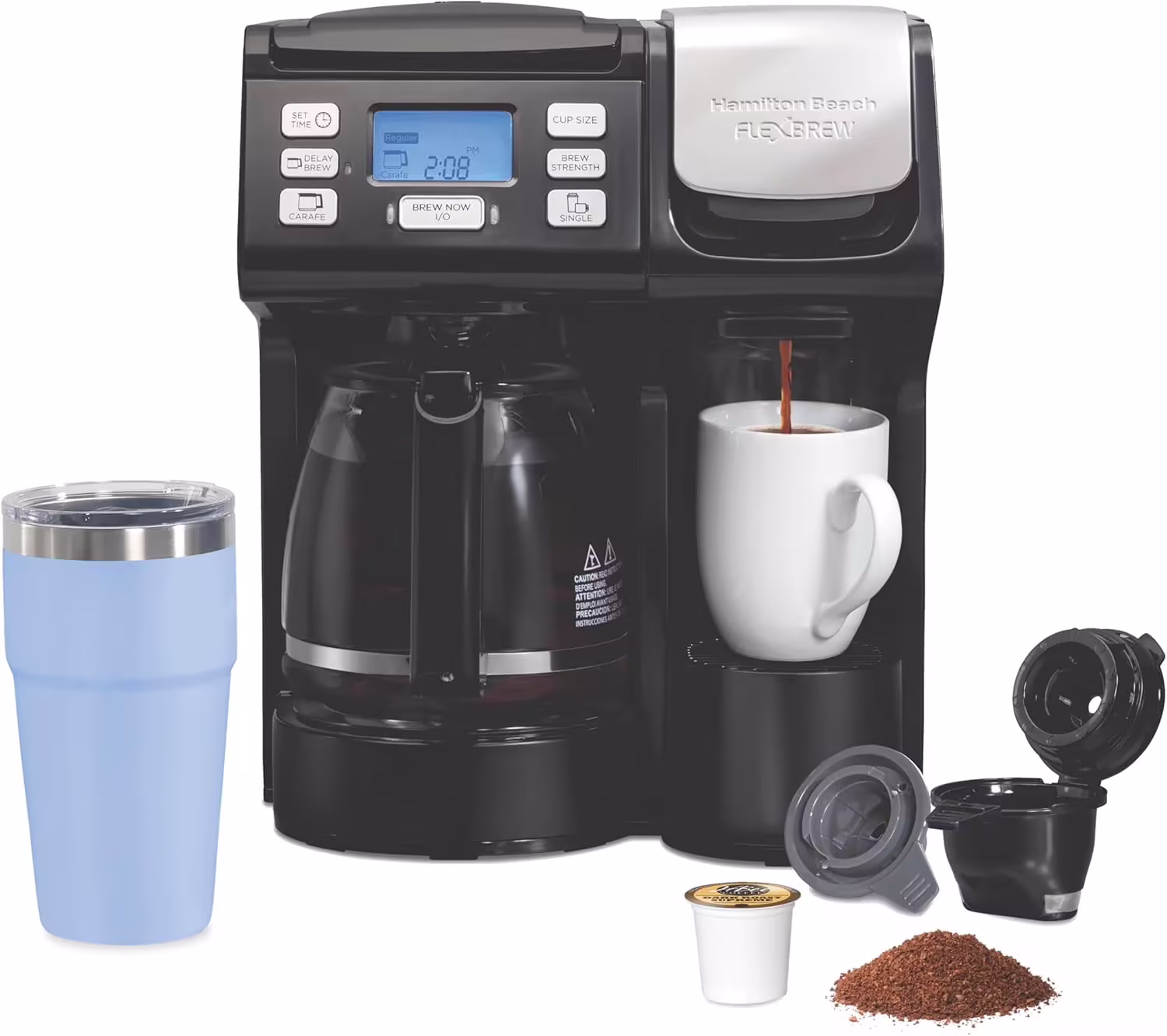 Wangxin FlexBrew Trio 2-Way Coffee Maker, Compatible with K-Cup Pods or Grounds, Combo, Single Serve & Full 12c Pot, Black - Fast Brewing (49902)