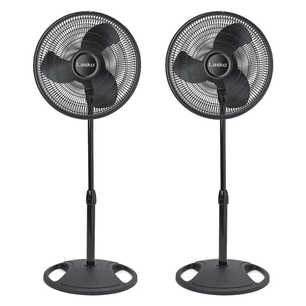 2026 NewLasko 16" Oscillating 3 Speed Adjustable Pedestal Stand Fan, Black (2 Pack)