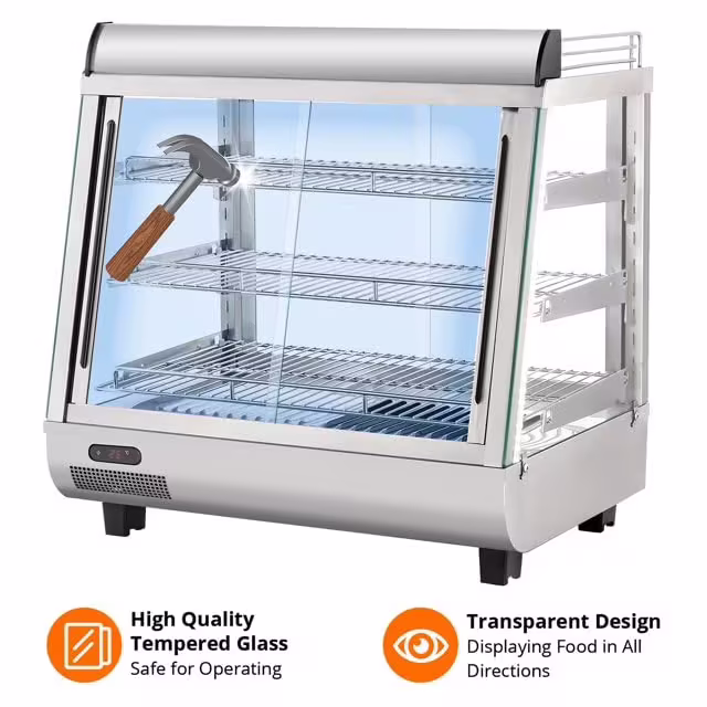 36" Commercial Food Warmer Display Case, Countertop Warmer Display Case, Commercial Food Warmer with Adjustable Shelves, Glass Sliding Doors, 3 Tier Electric Heated Display Cabinet