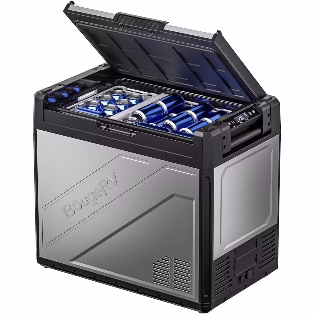 BougeRV Rocky 12 Volt Car Refrigerator, 81QT Dual Zone Car Fridge Freezer with Metal Casing, APP Control Compressor Cooler 12/24V DC, 110~240V AC for RV Truck Vehicle Outdoor Travel Camping Trip