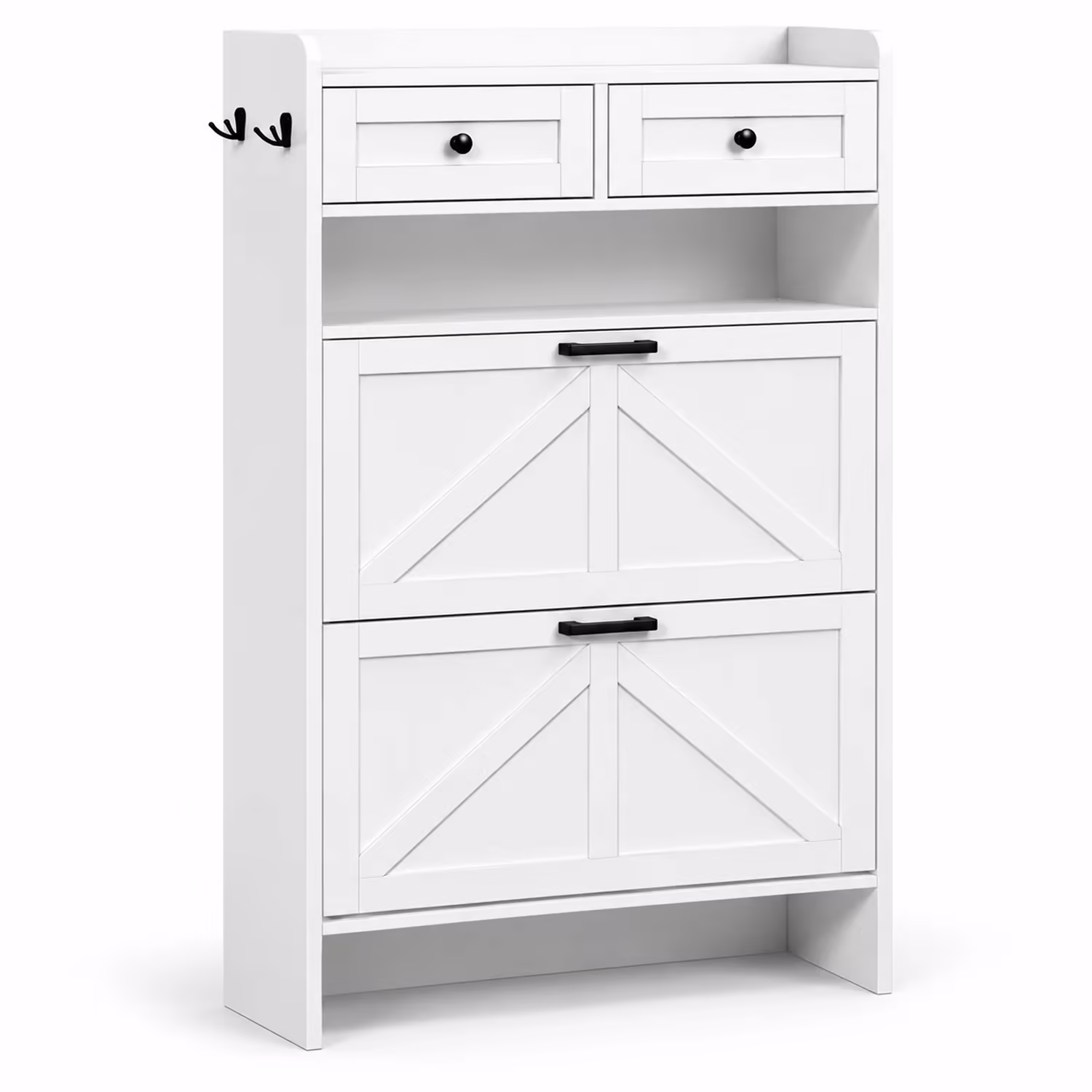 StylishGarments Shoe Cabinet with Two Flip Drawers in White