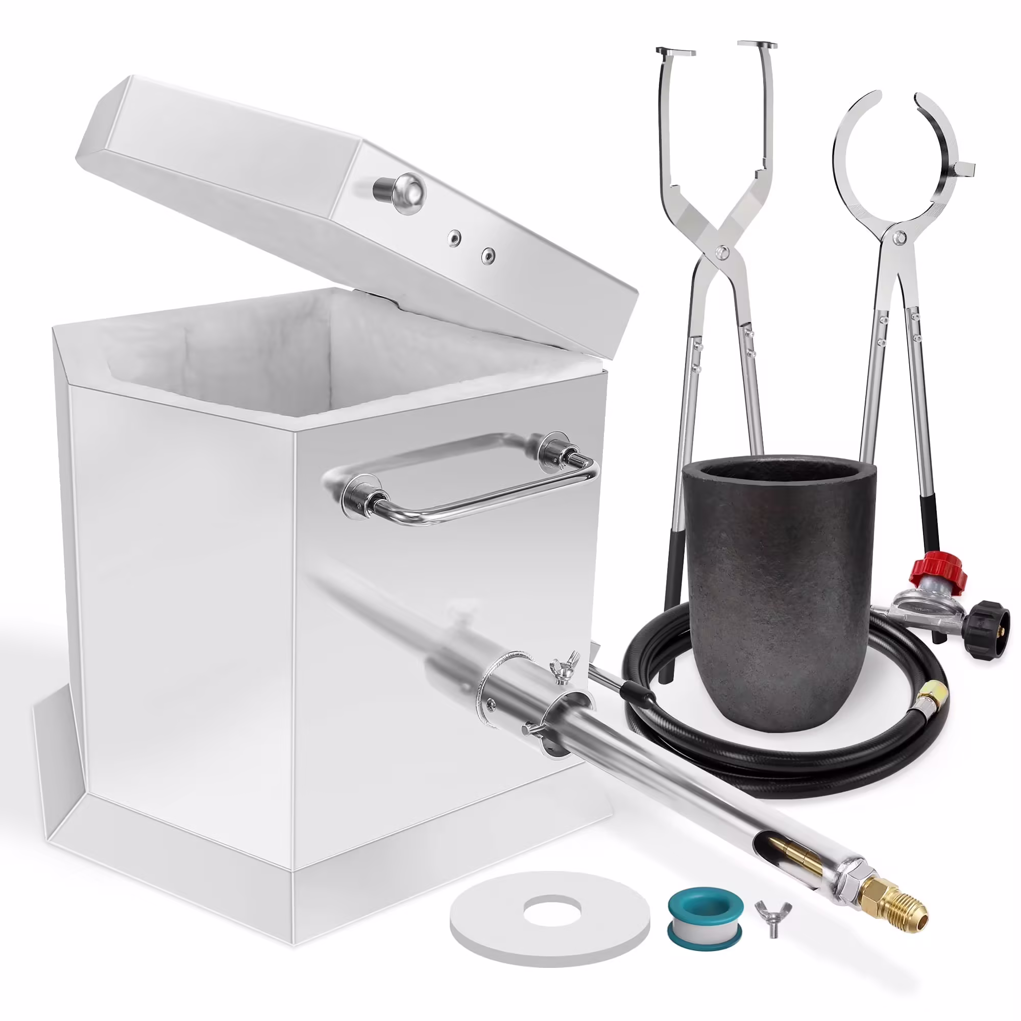 7KG Propane Melting Furnace Kit with Two Tongs and Crucible, All New Kiln Metal Foundry Furnace Smelting Gold Silver Copper Aluminum, Metal Recycle Home Smelting Casting Tool