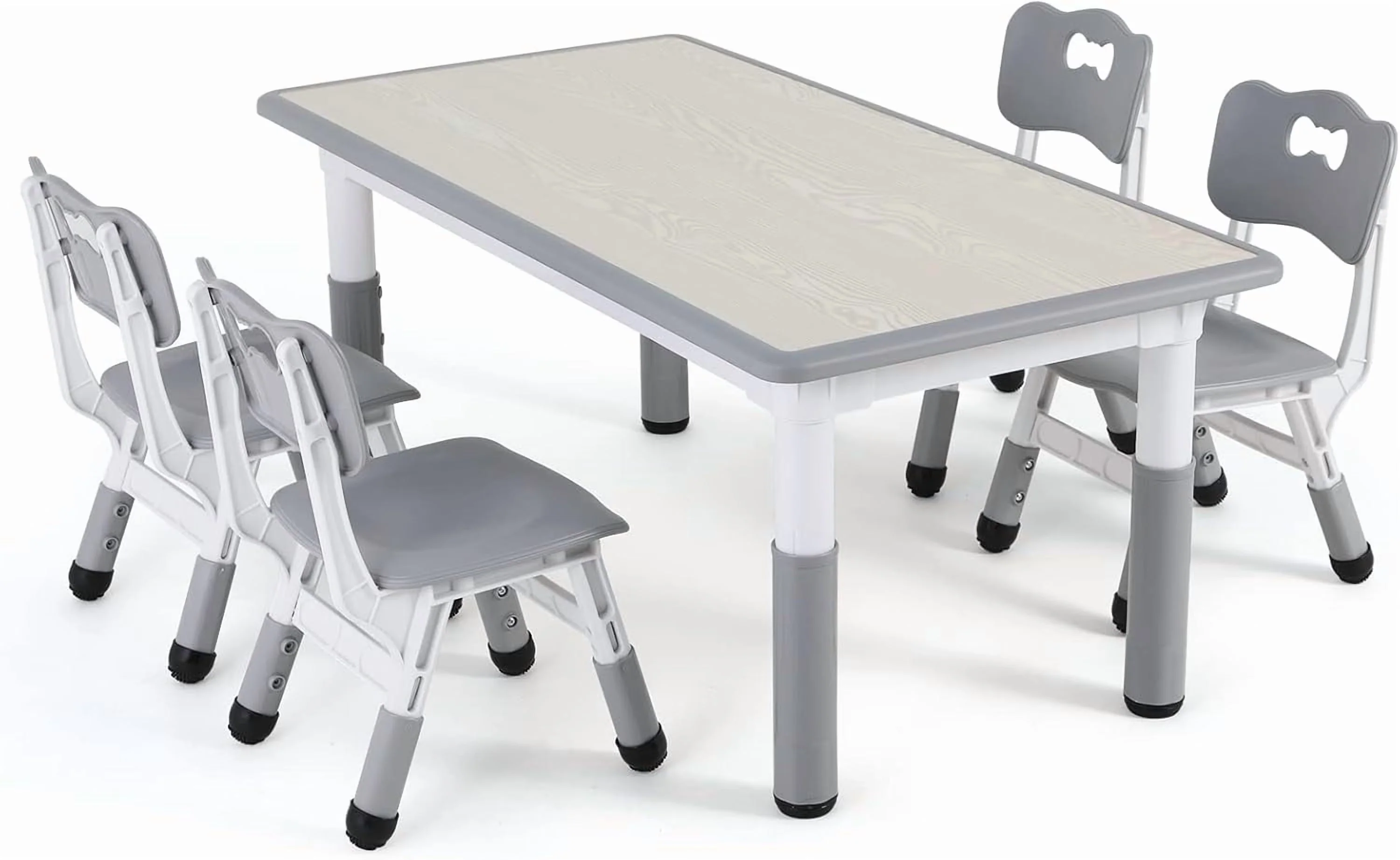 2026 NewLAZY BUDDY Kids Table and 4 Chairs Set, Height Adjustable Toddler Desk with Graffiti Desktop, Kids Activity Table Set for Daycare, Home