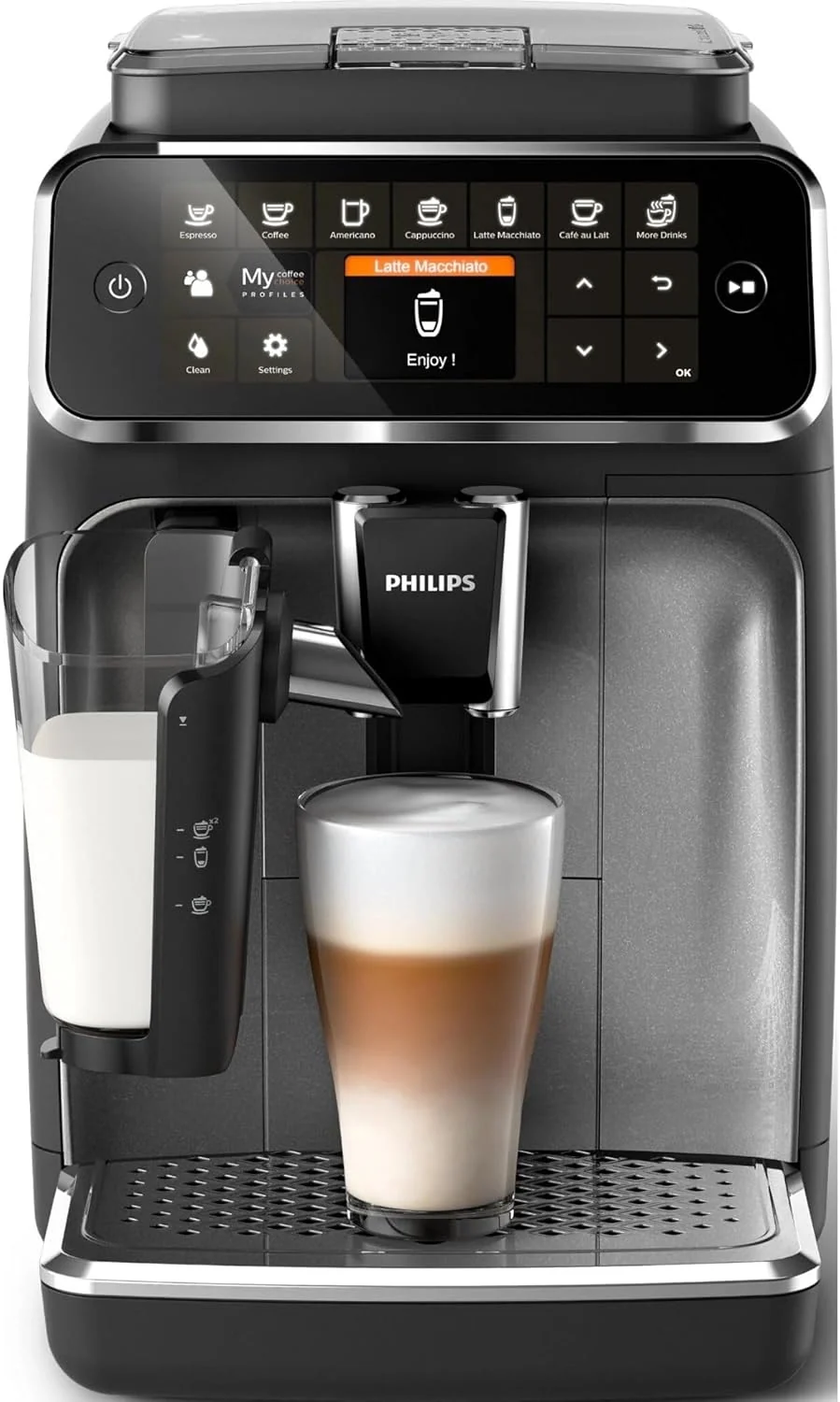 Philips 4400 Series Fully Automatic Espresso Machine – 12 Hot & Iced Coffees, Quick-to-Clean LatteGo Milk System, SilentBrew, QuickStart, Ceramic Grinder, New 2025 Model, Black (EP4441/20)