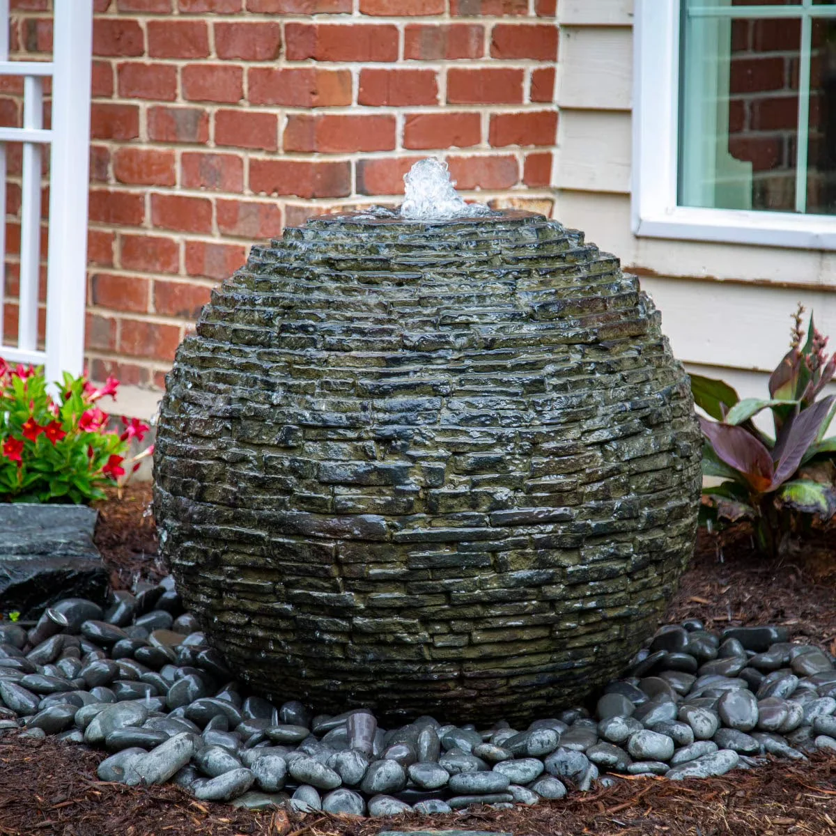 2026 NewAquascape 78288 Fiber-resin Stacked Slate Sphere Fountain, Multicolor