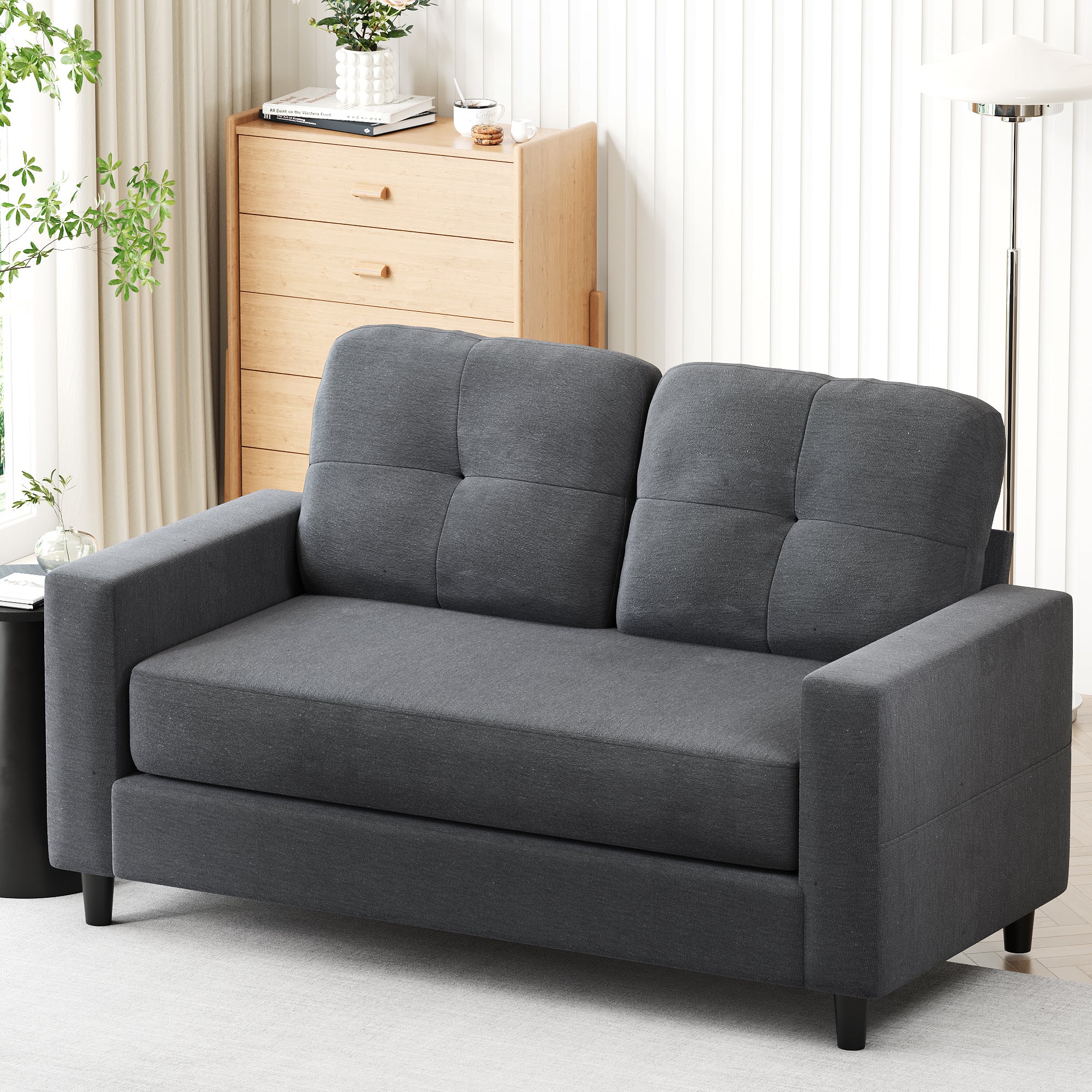 2-Seater Sofa 132cm Loveseat Sofa Dark Grey