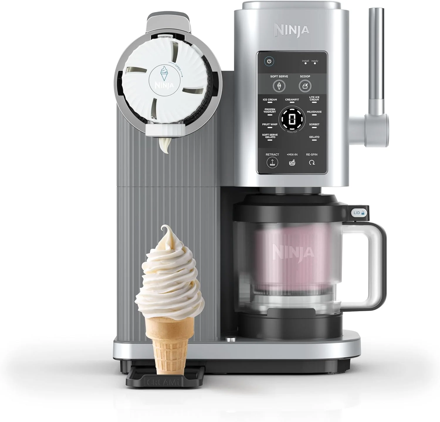Ninja CREAMi Deluxe 11-In-1 Ice Cream & Frozen Treat Maker, Frozen Dessert Machine, Makes Icecream, Slushie, Gelato, Sorbet & More, 2-in-1 Flavour Option, Includes 3 Tubs, NC501ANZ, Cloud Silver