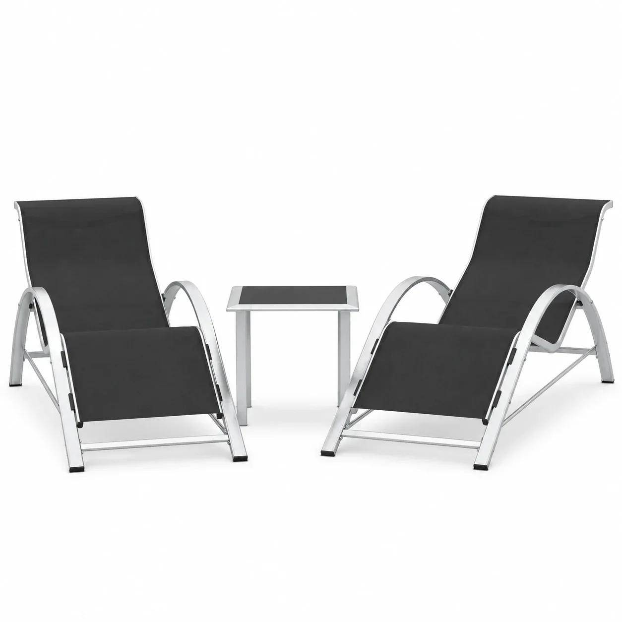 Patio Furniture Outdoor Patio Chaise Lounge Set of 3 Pool Lounge Chairs with Arm & Side Table, Beach Sunbathing Lawn Aluminum Chairs Durable & Sturdy for Garden,Backyard,Poolside,Lawn,Black