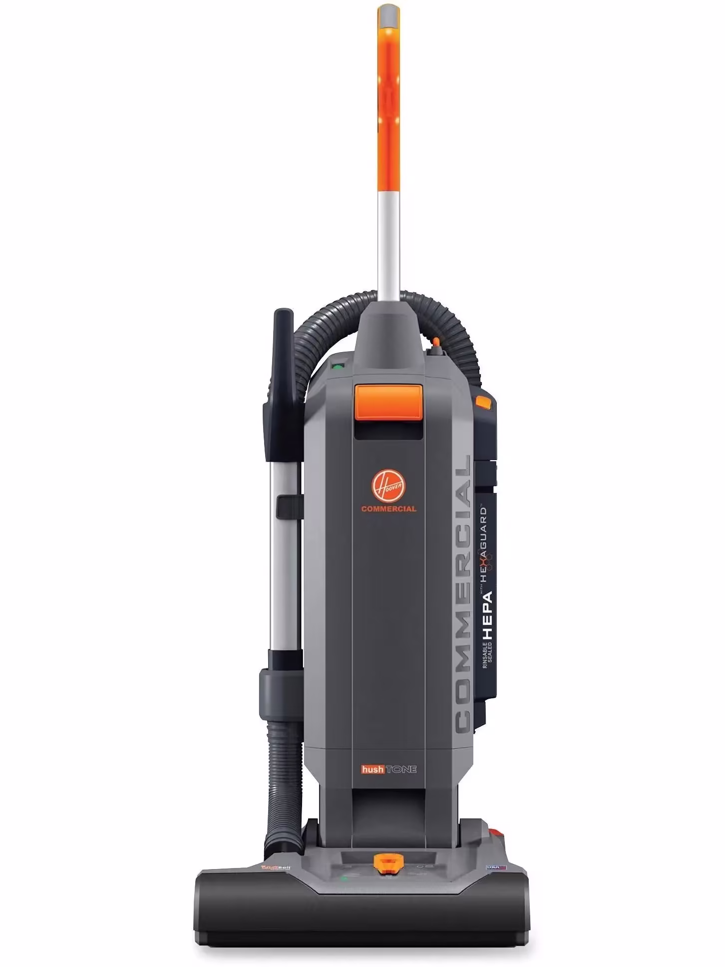 Hoover Commercial HushTone Upright Vacuum Cleaner, 15 inches with Intellibelt, For Carpet and Hard Floors, CH54115, Gray