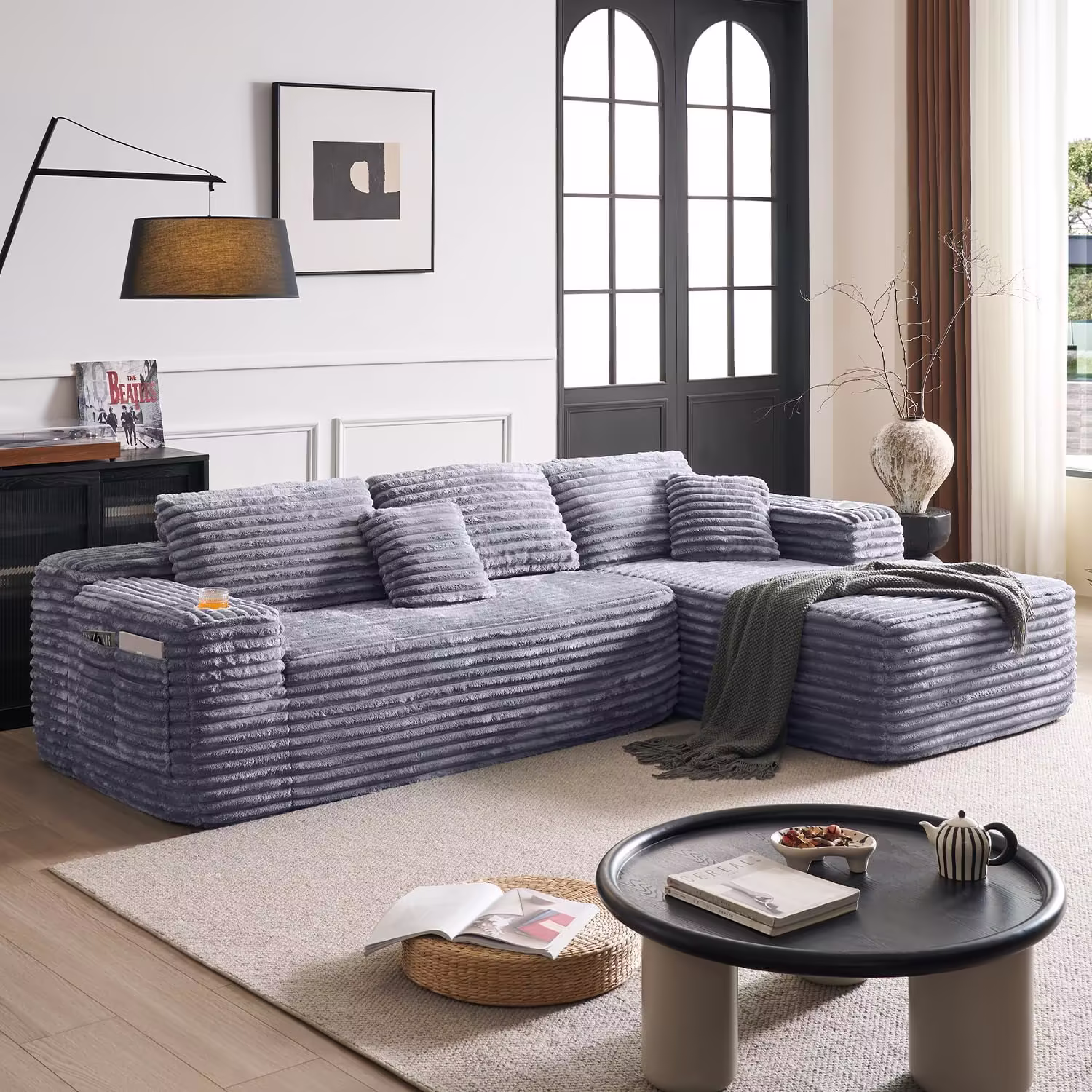 Cloud Sectional Couch with L-Shape Chaise Modern Modular Sofa Deep Seat Built-in Cup Holder