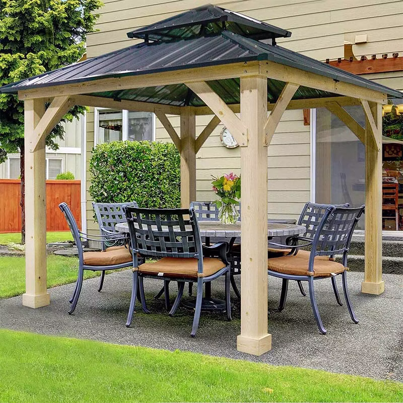 10 X 10 Ft Outdoor Patio Hardtop Gazebo With Wood Frame Amp 2 Tier Metal Roof All Weather Gazebo Pergolas Shelter