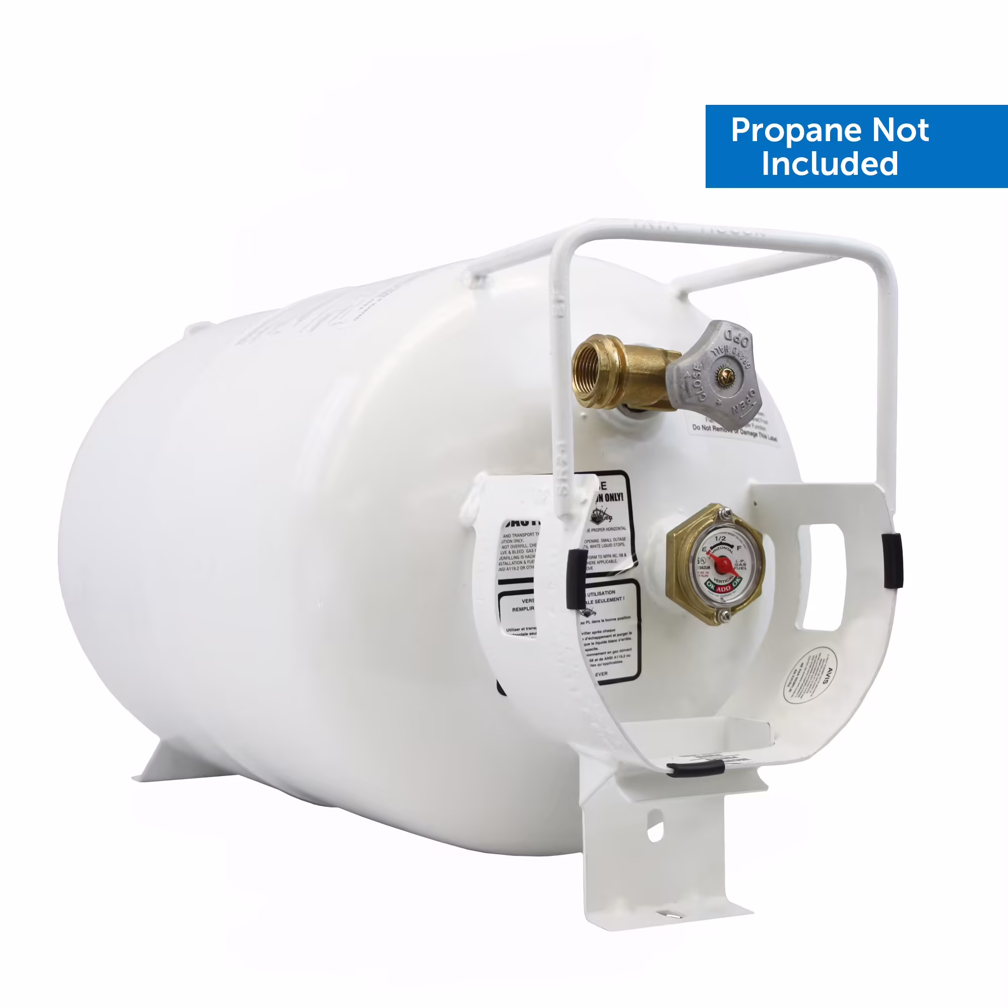 Flame King Empty Steel Horizontal Propane Tank Cylinder with OPD & Built-in Gauge, 30 Lbs