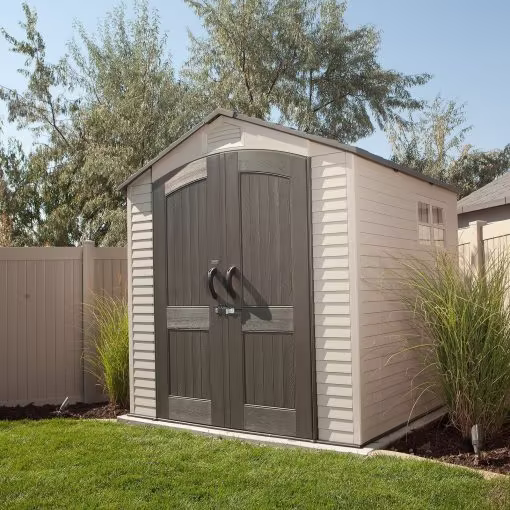 Lifetime 7×7 ft UV-Protected Plastic Storage Shed with Skylight & Double Doors