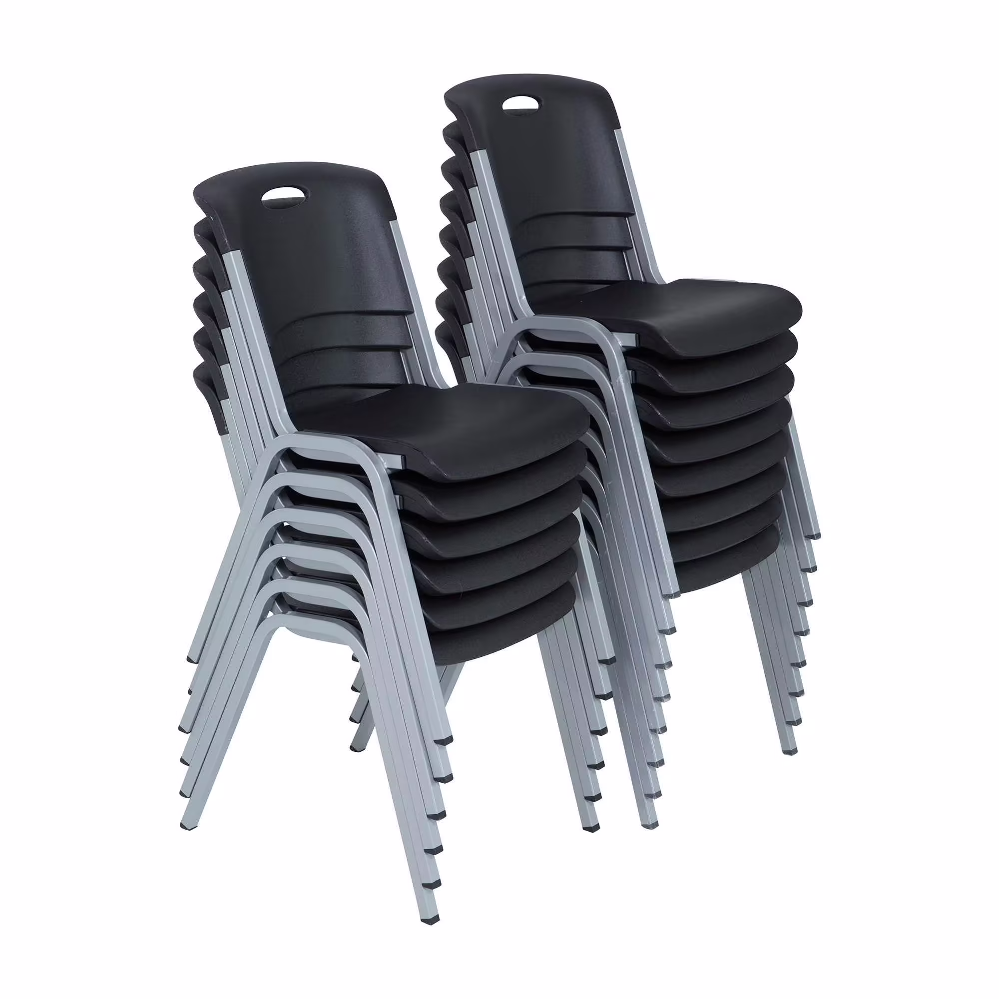 Lifetime Steel Framed Indoor/Outdoor Commercial Grade Stacking Chairs, Black & Silver, (Set of 14) 80569