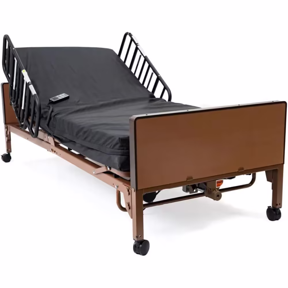 Fully electric hospital bed set, foam mattress, half side rails