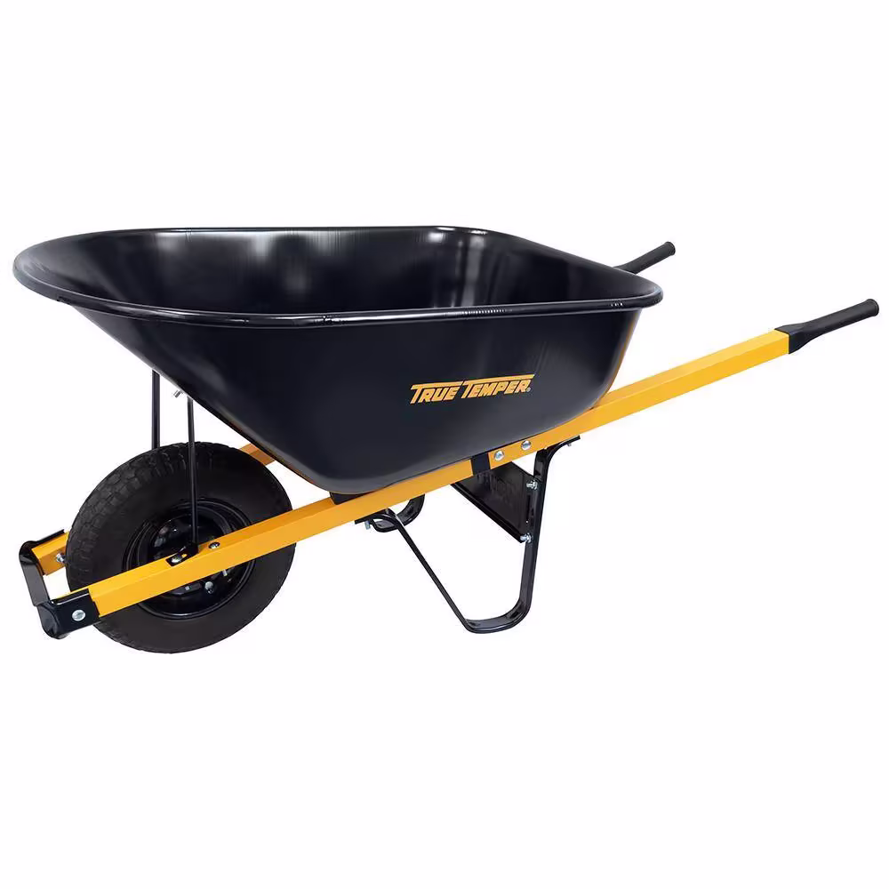 2025 True Temper R6STFFEC 6 cu. ft. Barrow in a Box Steel Wheelbarrow with Never Flat Tire and Steel Handles