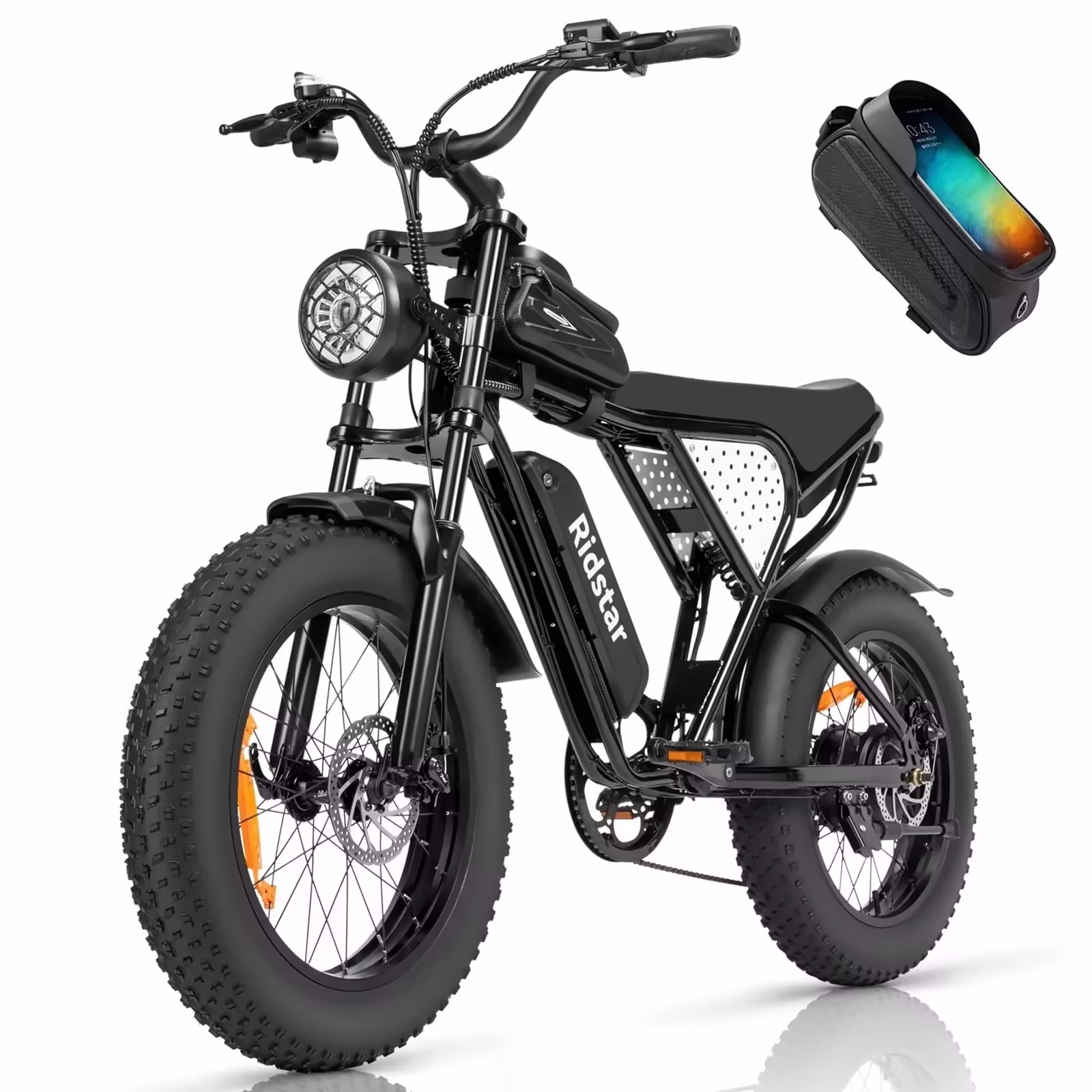 Ridstar electric bicycle for adults, 1200 W, 48 km/h mountain bike, 48 V 15.6 Ah battery, 20" fat bike tires, 7-speed full suspension