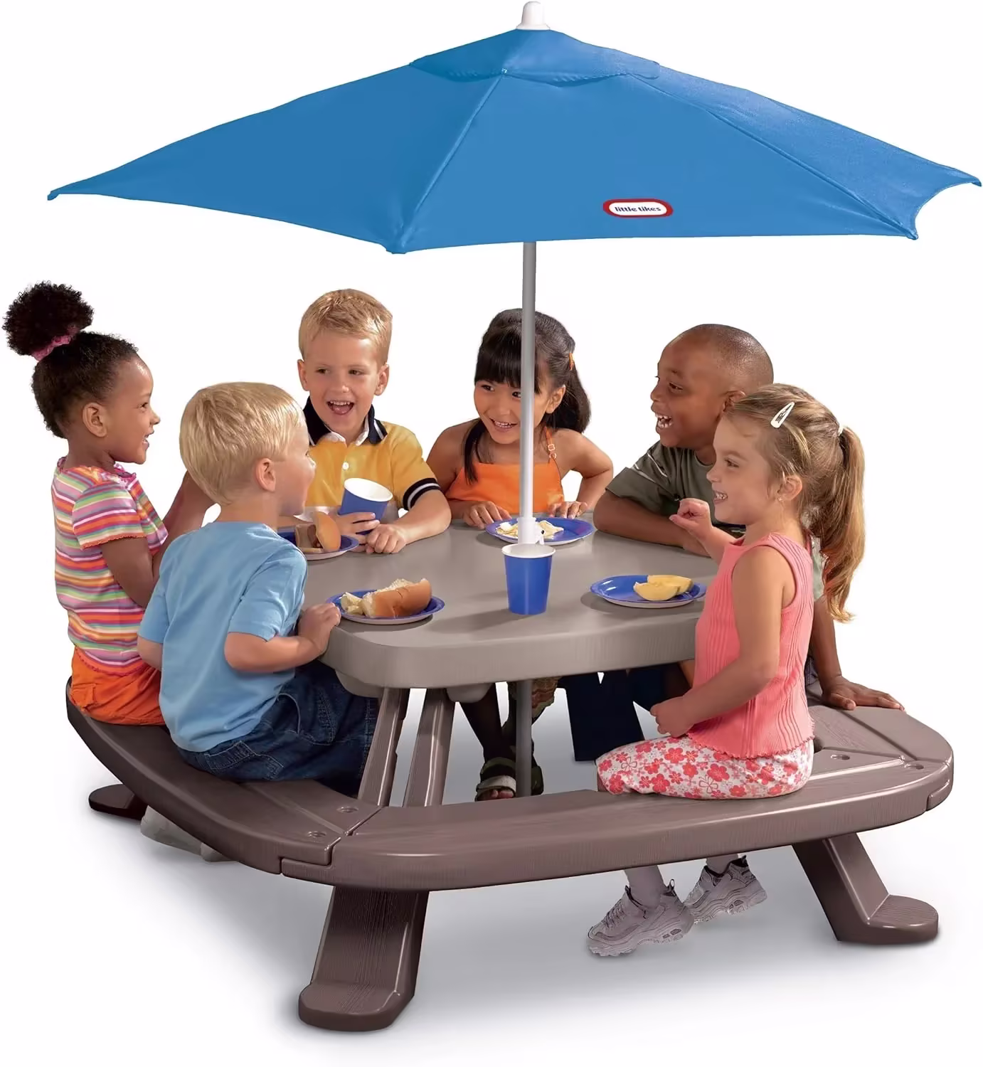 Picnic table with market umbrella, brown