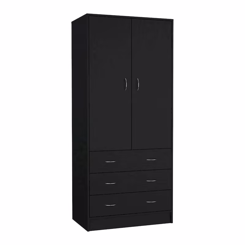 19 Modern Double-door Armoire with 3 Drawers and 1 Hanging Rod for Bedroom