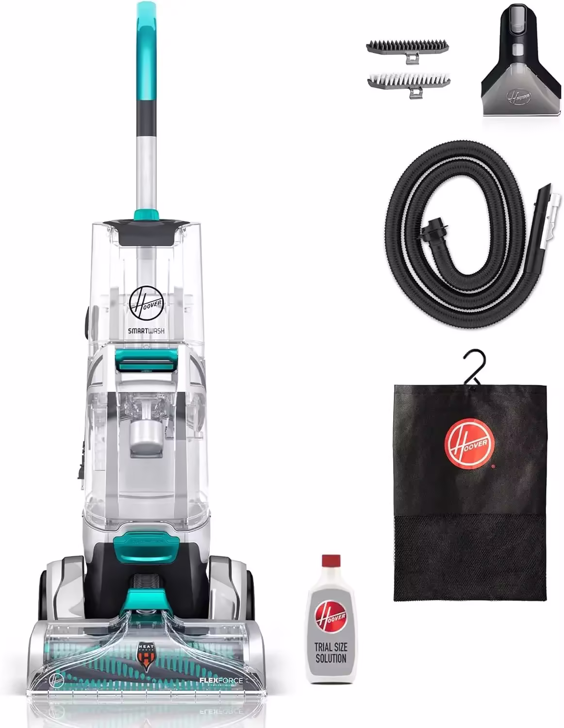 Hoover SmartWash+ Automatic Carpet Cleaner for Carpets and Upholstery, Deep Cleaning Carpet Shampoo, Carpet Deodorizer and Pet Stain Remover FH52000, Turquoise