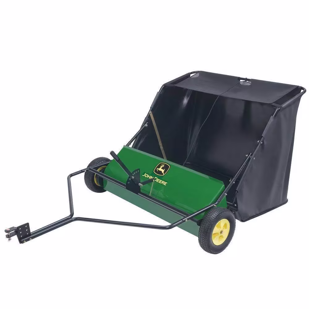 John Deere 42 trailed lawn sweeper, 24 cubic foot capacity, adjustable brushes