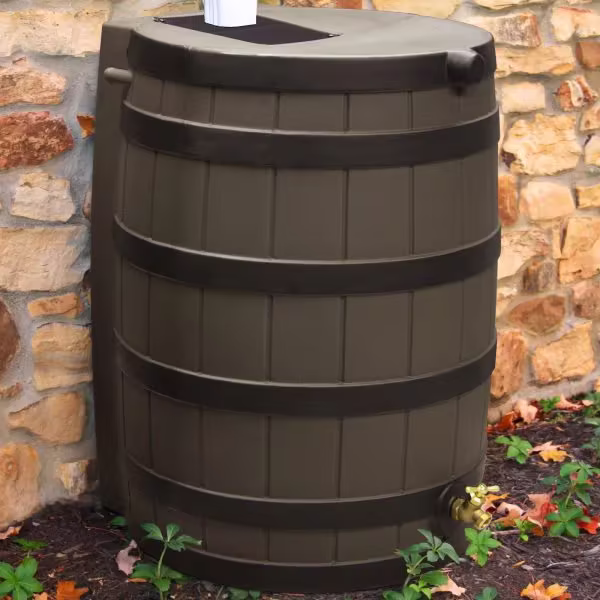 40 Gallon Rain Barrel with Darkened Ribs Oak