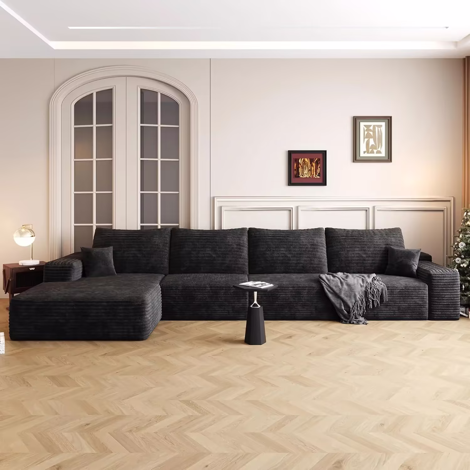 135" Oversized Compressed Sectional Sofa - 33D High-Density Foam Cloud Couch with Deep Seat - Minimalist 3-Piece Corduroy Upholstered Boneless Modular Lounge Couch | Breathable material, Full Foam, Anti-slip
