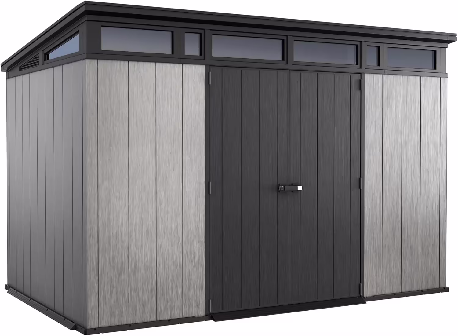 Keter Artisan 11x7 Modern Resin Outdoor Storage Shed Kit-Perfect to Store Patio Furniture, Garden Tools Bike Accessories, Beach Chairs and Lawn Mower, Grey & Black