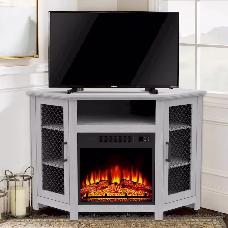 45 Industrial Corner Electric Fireplace TV Stands Console Table with 17 Electric Fireplace