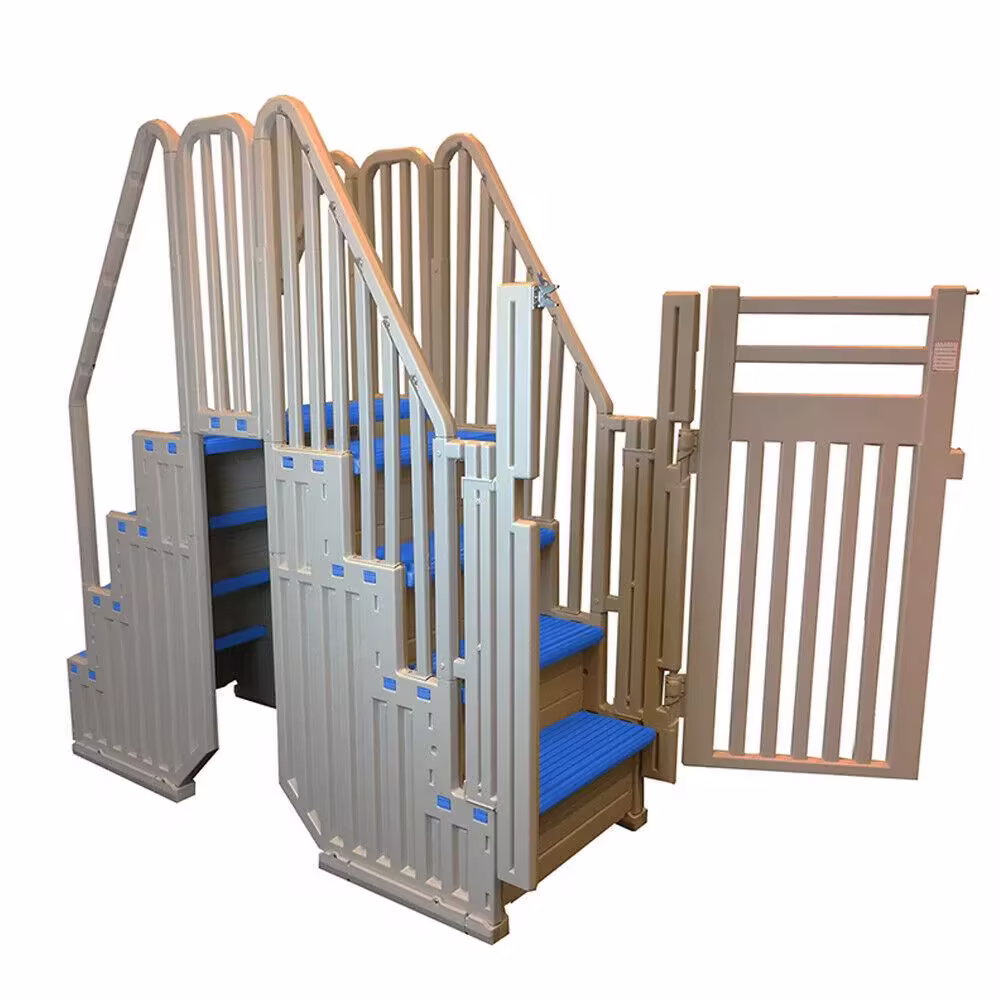Plastics Above Ground Pool System, Warm Gray, with Blue Steps & Closure
