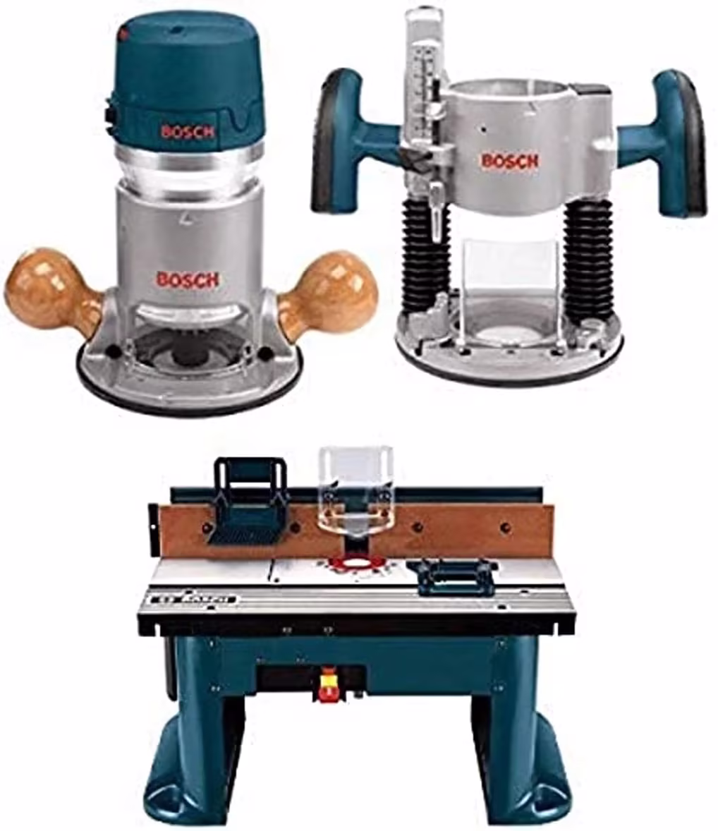 BOSCH 1617EVSPK Wood 12 Amp Router Tool Combo Kit 2.25 Horsepower Plunge Router & Fixed Base with a Variable Speed