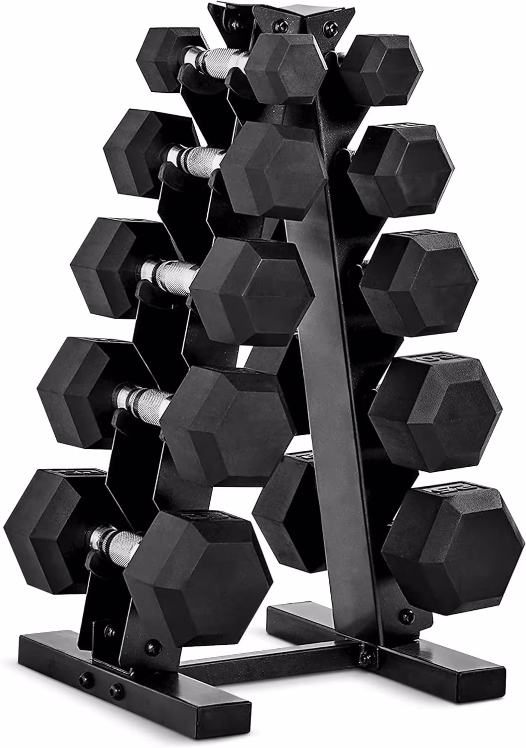 CAP Barbell 150 LB Coated Hex Dumbbell Weight Set with Vertical Rack, Black