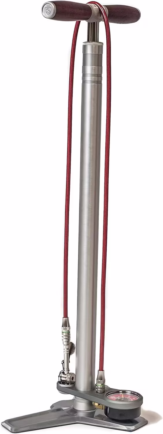 Ultimate Floor Pump | Hiro Edition Chuck | 160psi Gauge | Braided Steel Hose | Rosewood Handle