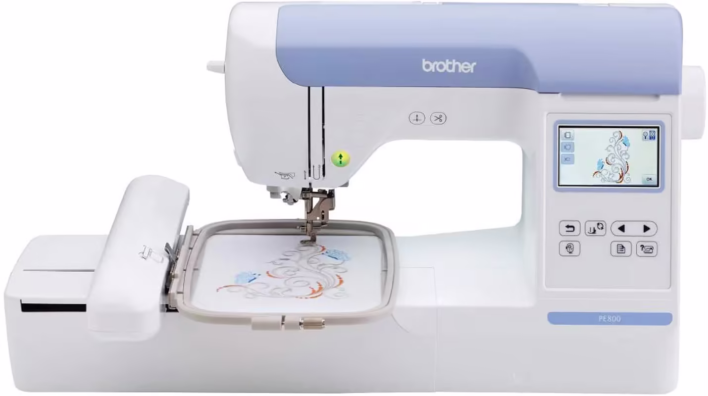 Brother PE800 Computerized Embroidery Machine, 5′′x7′′ Area, LCD Screen, 138 Designs, USB, 11 Fonts