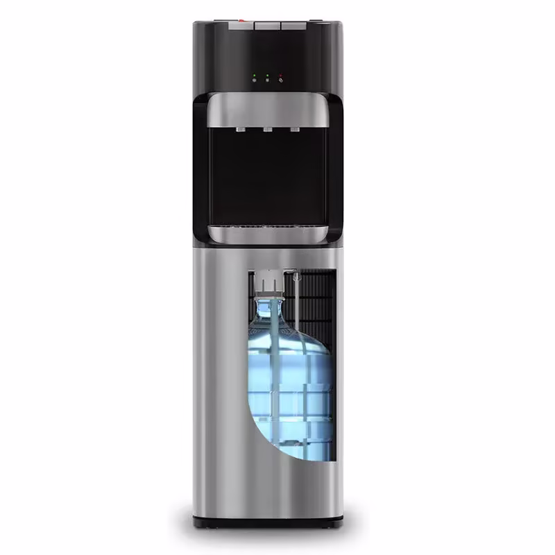 Bottom Loading Water Cooler Dispenser for 5 Gallon Bottles - 3 Temperatures with Hot, Room & Cold Spouts, Child Safety Lock, LED Display with Empty Bottle Alert, Stainless Steel