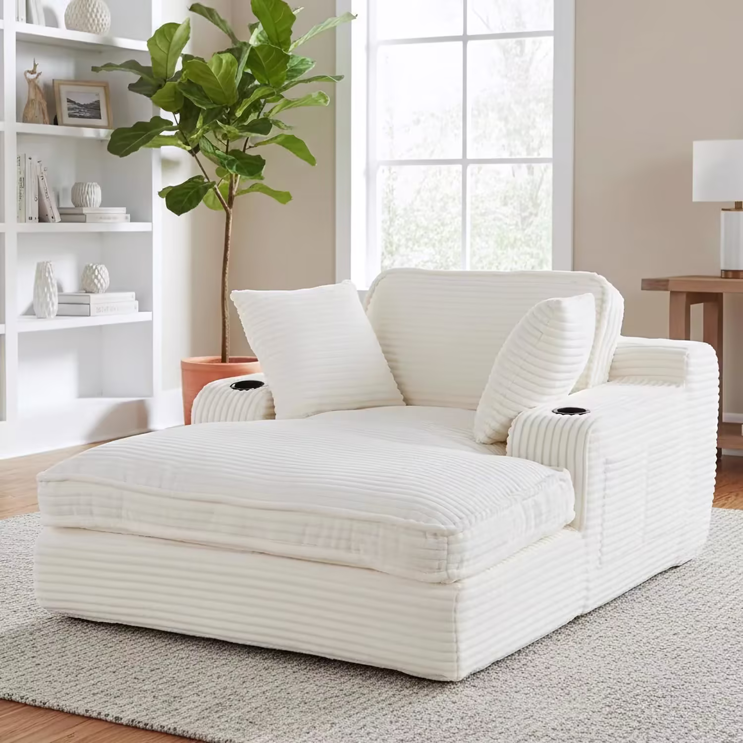 67" Oversized Chaise Lounge Chair Indoor Soft Boneless Cloud Couch with 3 Pillows 4 Side Pockets