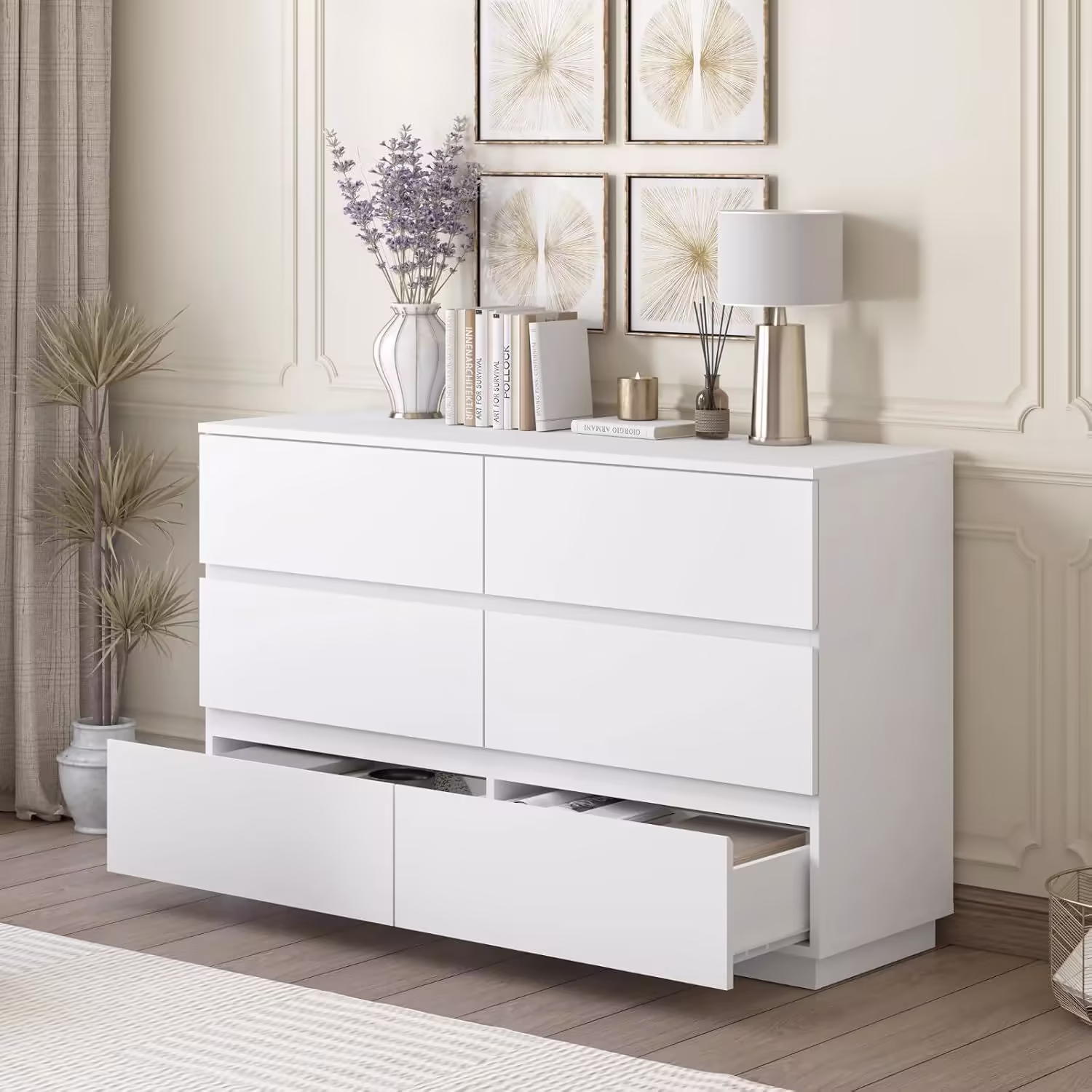 Merryluk Modern 6-Drawer White Tallboy Dresser for Versatile Storage
