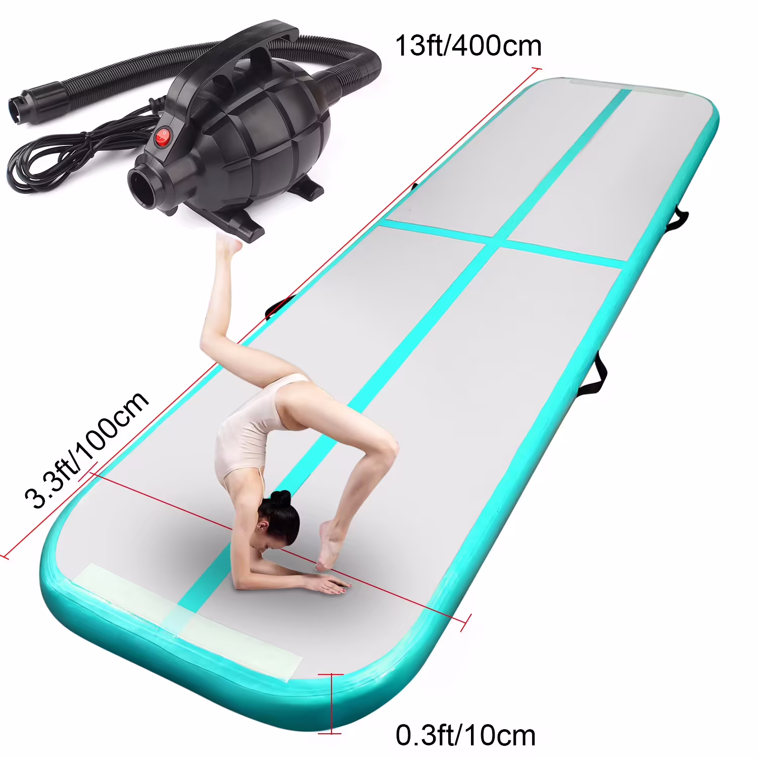 Fbsport Green 4m*1m*0.1m Inflatable Air Track Tumbling Gymnastic Mat Floor Home Training Yoga W/ Pump