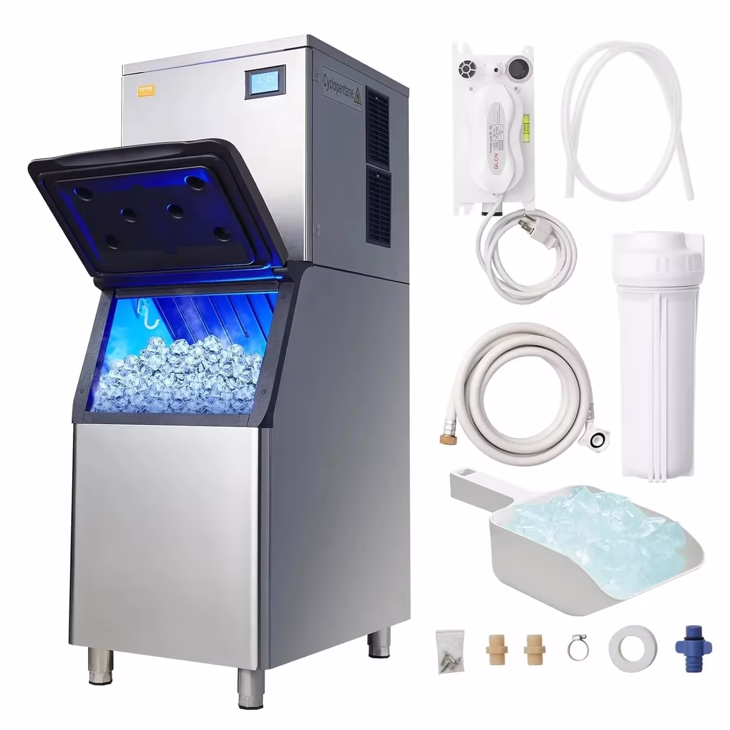 VEVOR Commercial Ice Maker, 360LBS/24H Ice Making Machine with 330.7LBS Large Storage Bin