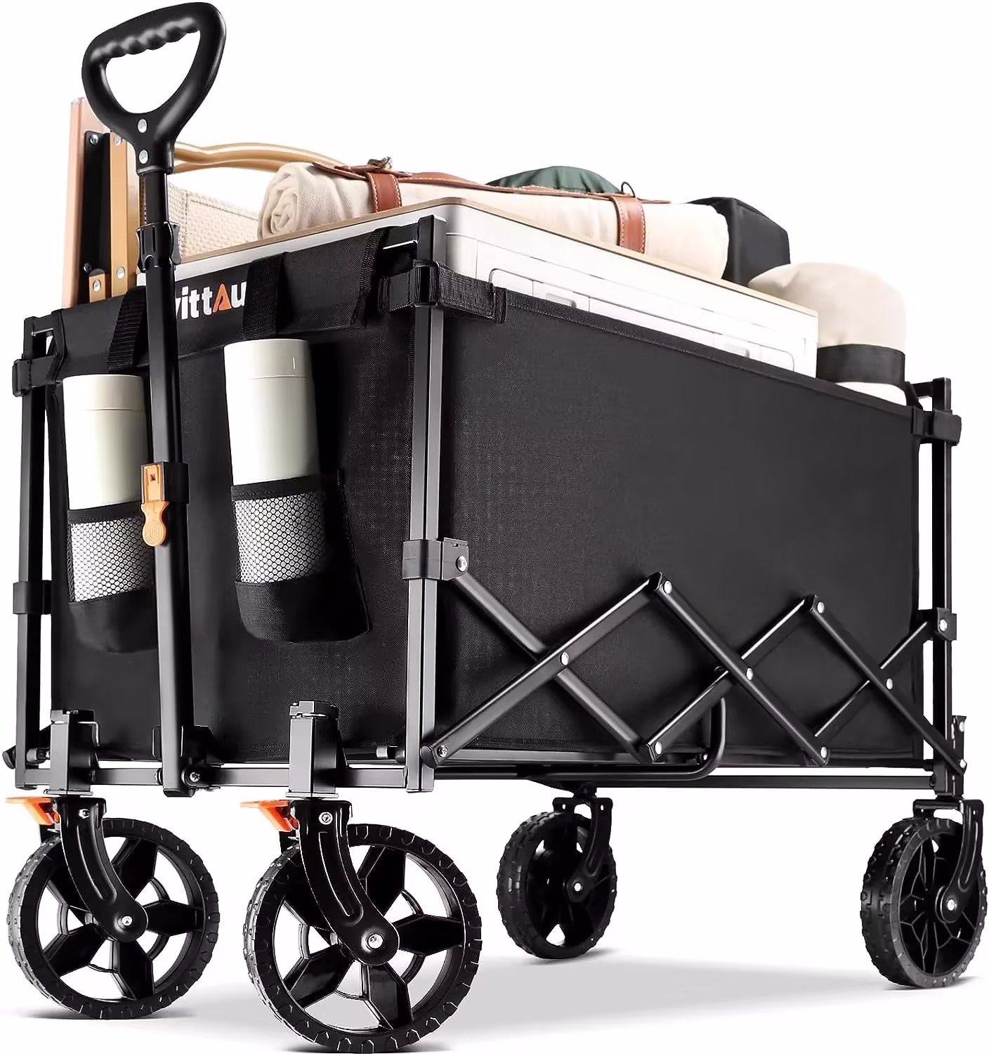 Uyittour Collapsible Wagon Cart Heavy Duty Foldable, Utility Grocery Wagon for Camping Sports Shopping