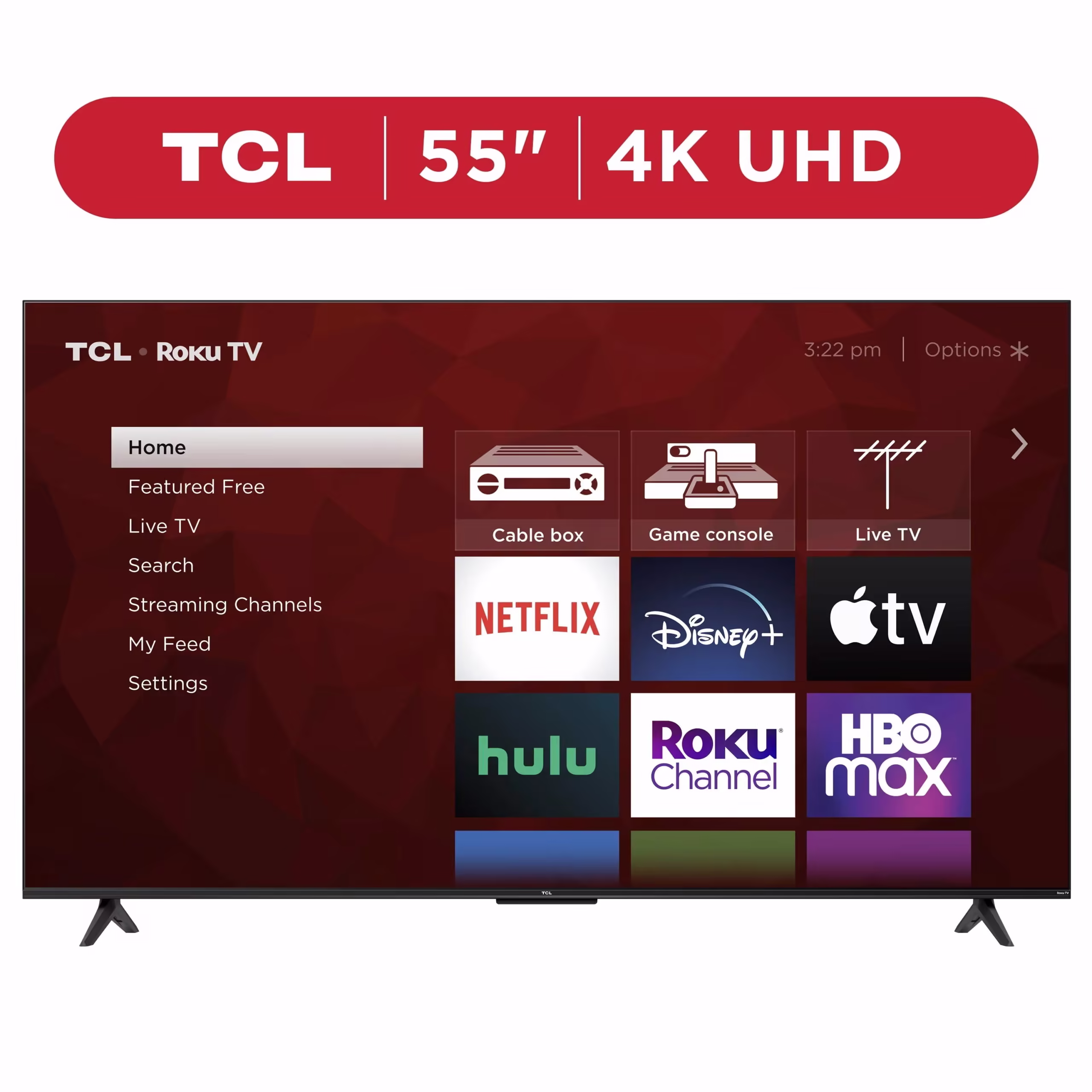 TCL 55′′ 4K UHD HDR Smart TV with Roku, 4-Series, Voice Control, and 4 HDMI Inputs