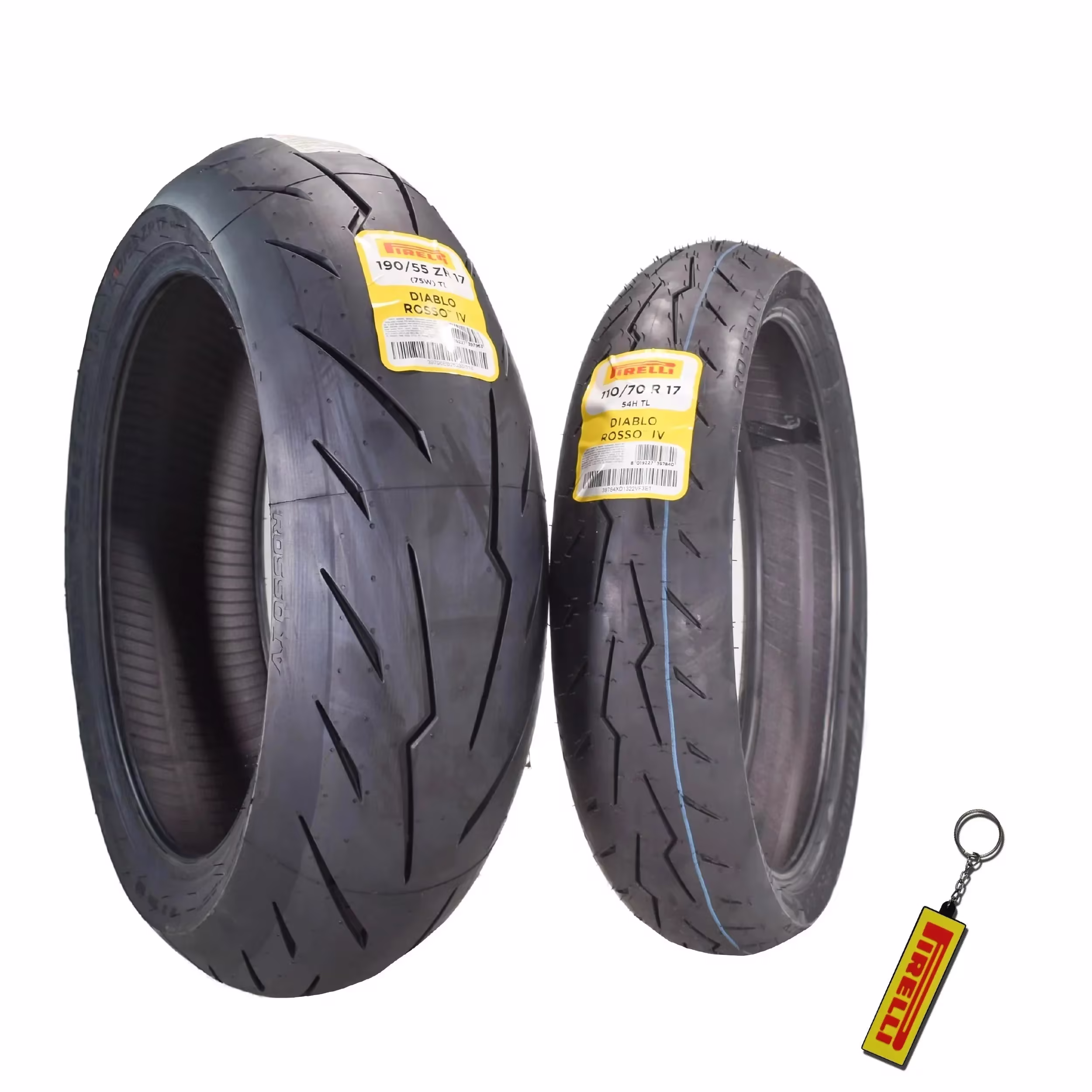 Pirelli Diablo Rosso IV Motorcycle Tires Set Front 110/70ZR17 & Rear 190/55ZR17 with Bonus Keychain