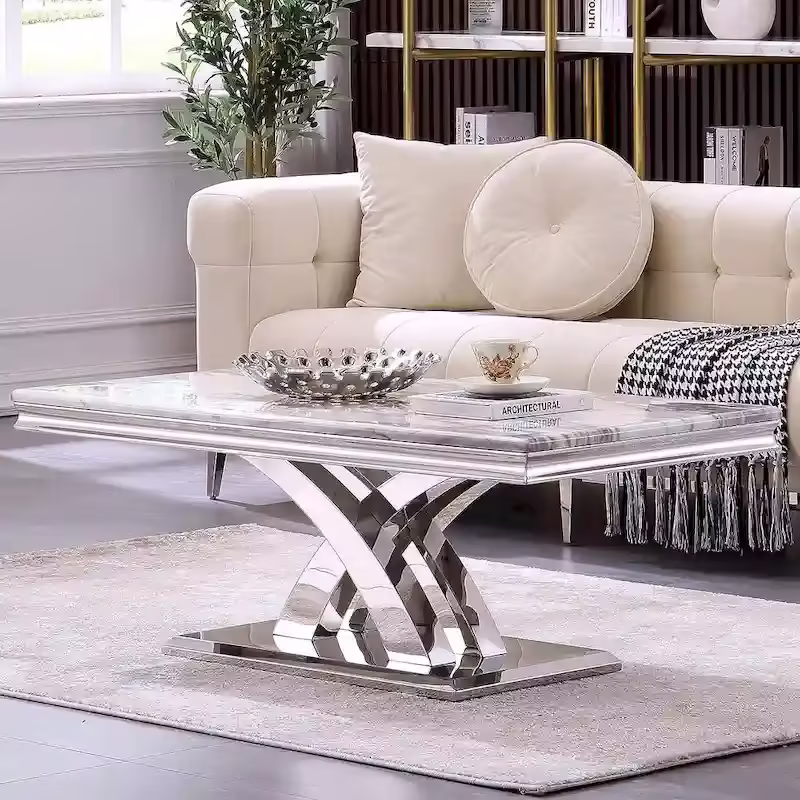 Modern Coffee Table 48 Rectangular Coffee Table with X Base Pedestal Coffee Tables for Living Room