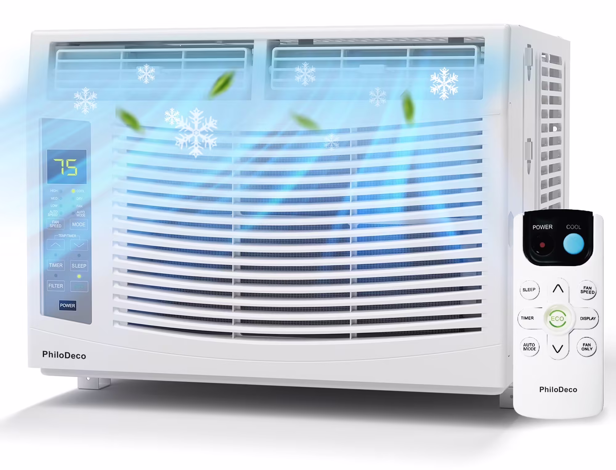 Philodeco 6000 BTU Window Air Conditioner Cool to 250 Sq Ft Intelligent, LED, Remote Control, Easy to Clean Filter