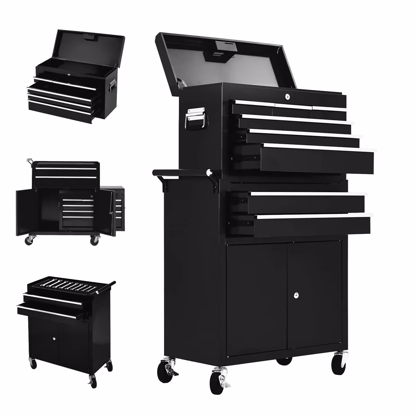Yiwa 8-Drawer Tool Chest, Tool Box Organizer w/Lockable Wheels & Detachable Top & Adjustable Shelf, Toolbox for Workshop Garage