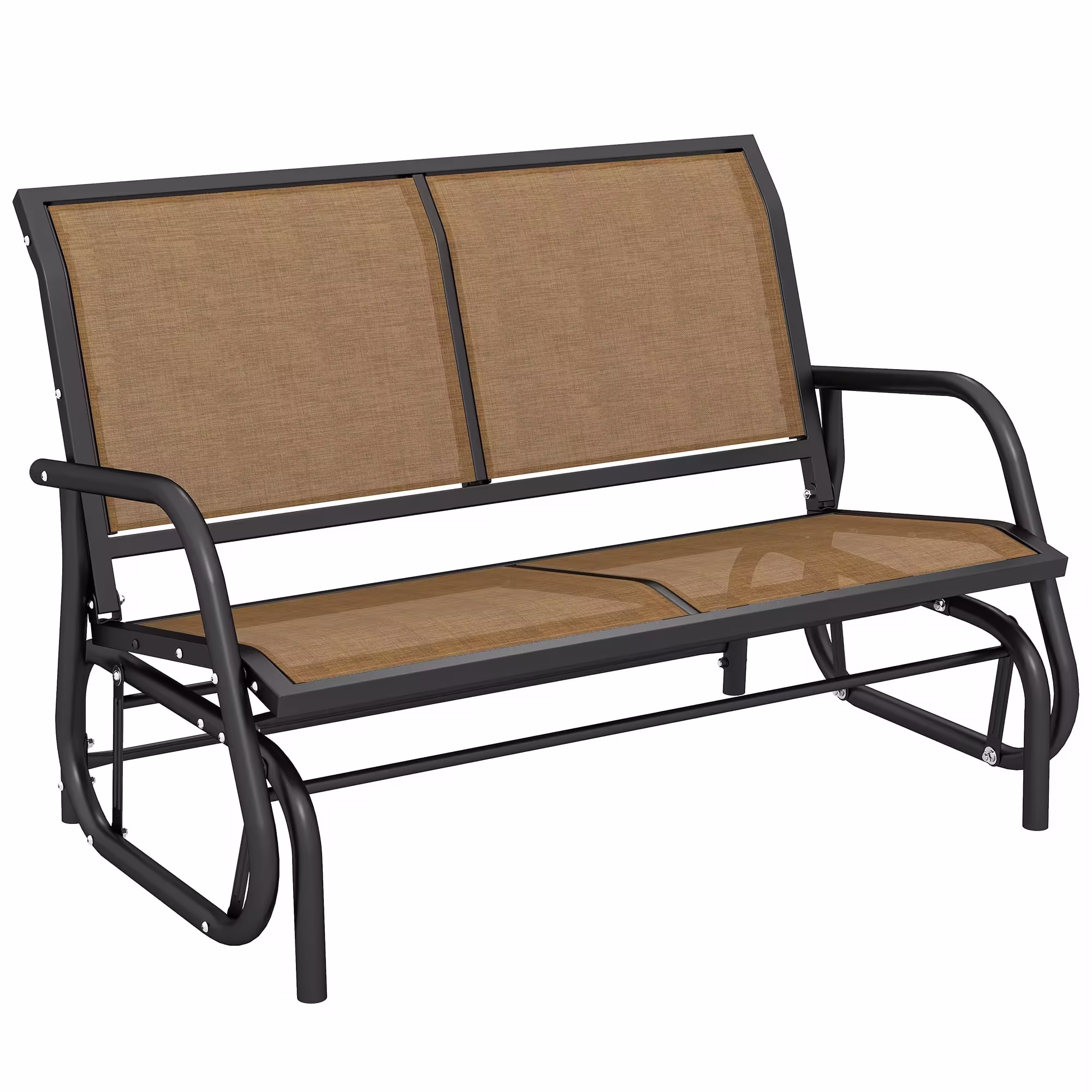 Outsunny Double Glider Outdoor Steel Sling Fabric Gliding Bench, Brown