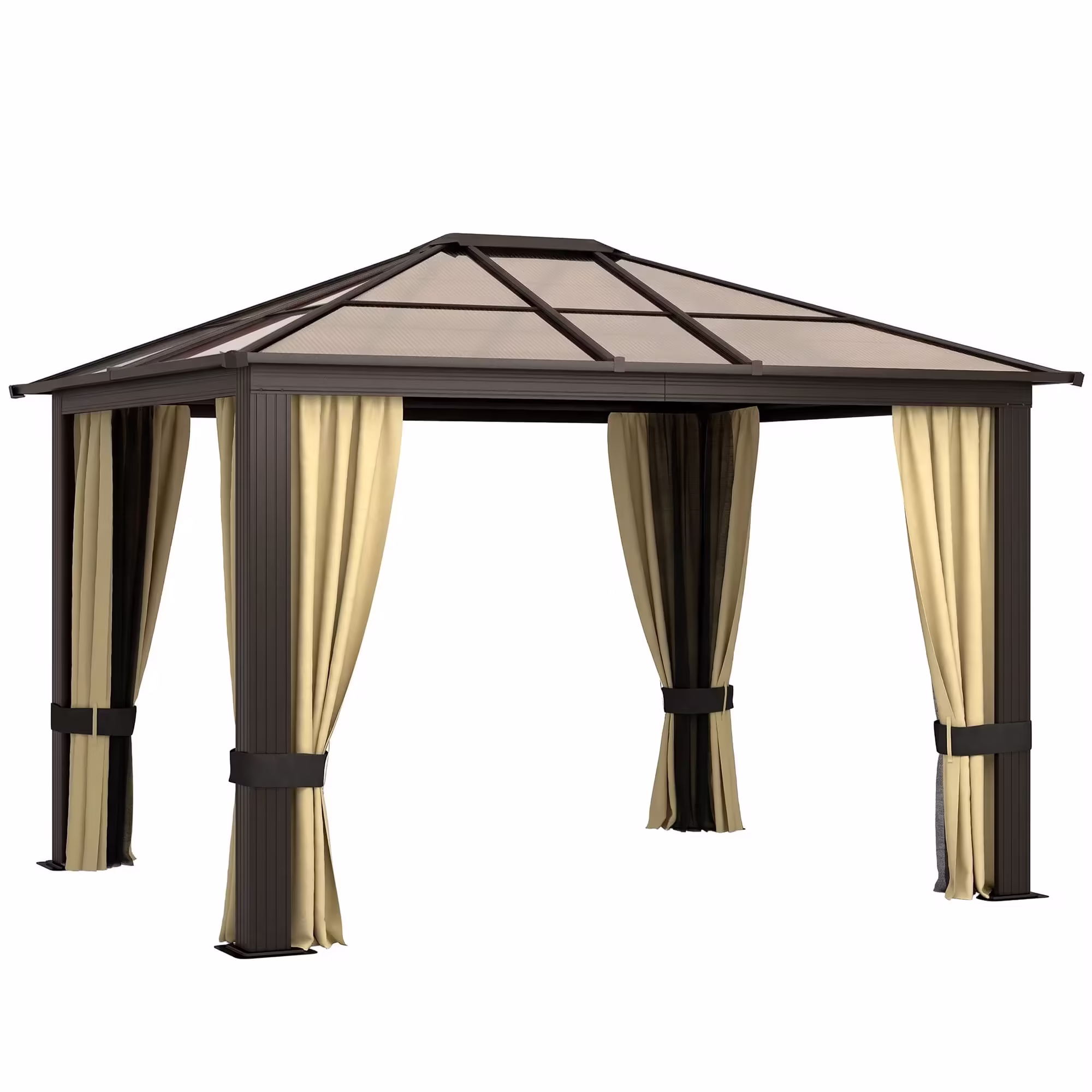 Outsunny 10x12 Ft Hardtop Gazebo, Aluminum Frame, Polycarbonate Roof, Sidewalls and Mosquito Netting