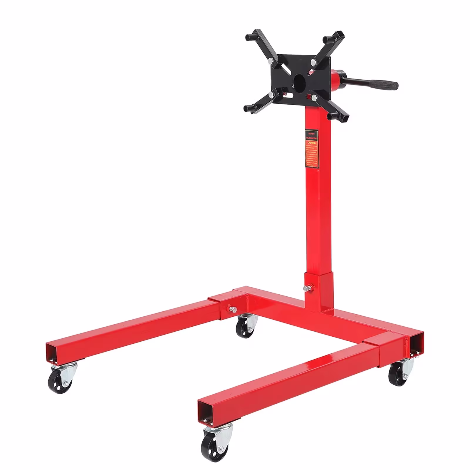 Engine Stand with 360° Rotating Head, Heavy Duty Steel Motor Stand with 4 Adjustable Arms and Casters, for Vehicle Maintenance and Auto Repair, Red