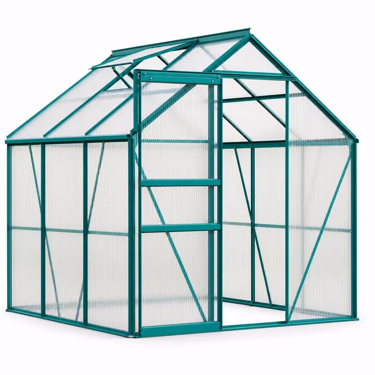 6x6 Ft Walk-In Polycarbonate Greenhouse, Aluminum Frame, Adjustable Roof Vent and Lockable Door