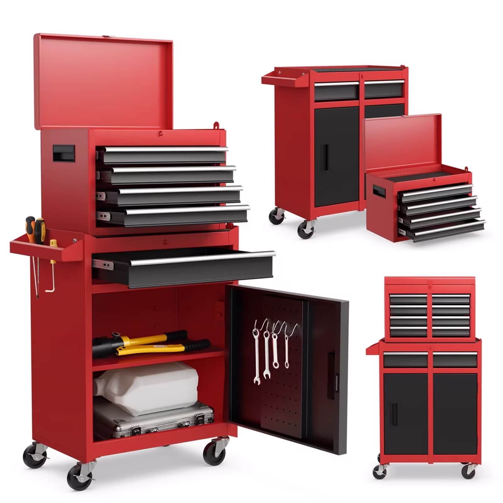 Costway 2 in 1 Tool Chest & Cabinet with 5 Sliding Drawers Rolling Garage Box Organizer